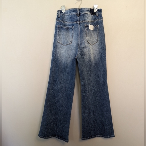 Risen Jeans Jane Mid Rise Fold Over Wide Leg Jeans Size 2X - Picture 3 of 10